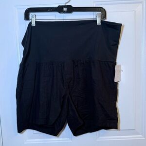 Isabel Maternity Black Linen Blend High-Waist Maternity Shorts